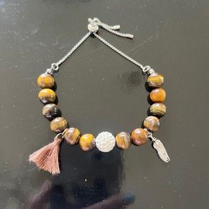 tigers eye adjustable beaded bracelet
